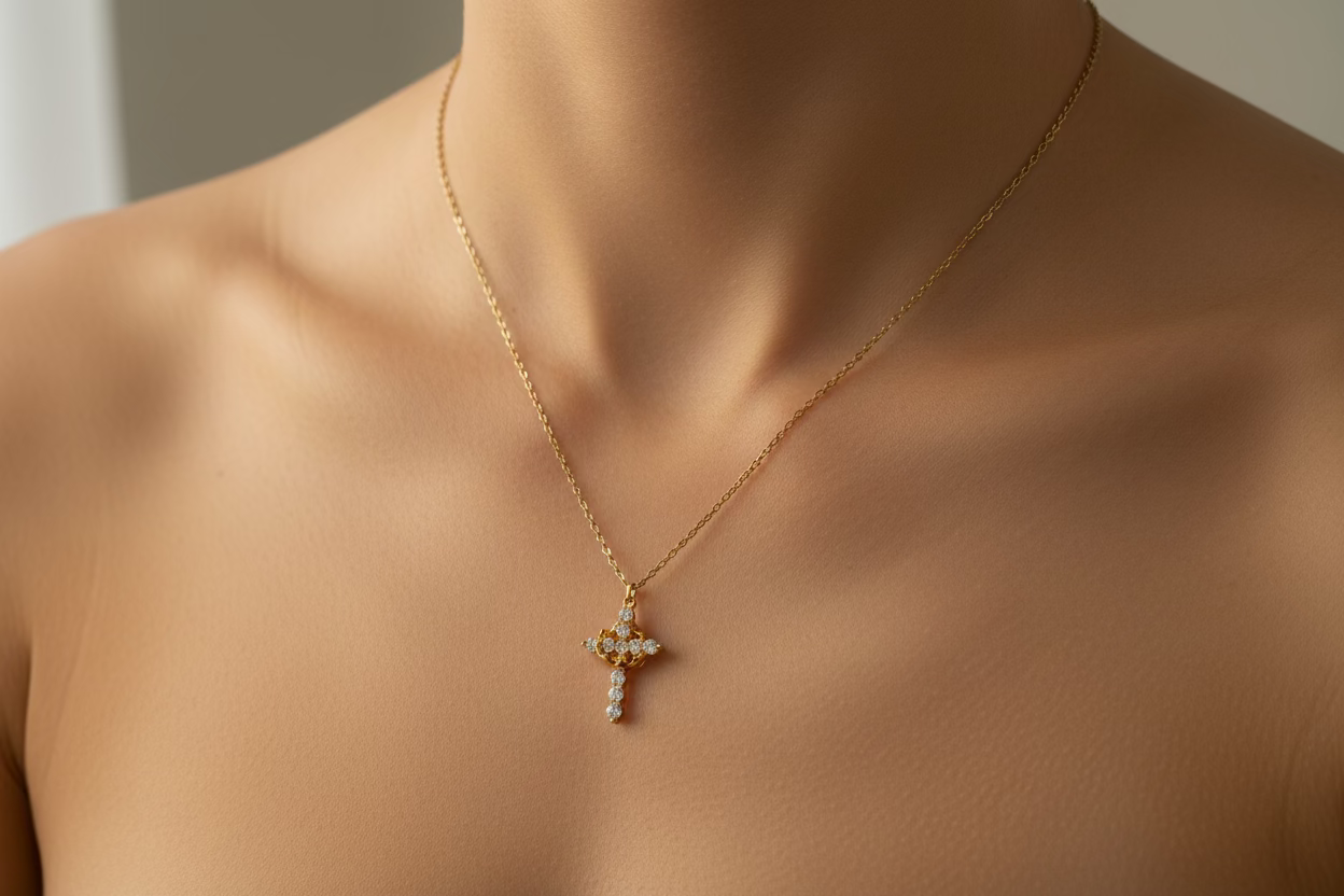 Regal Spin Cross Crown Necklace